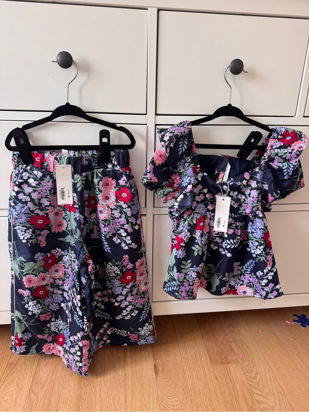 Janie and Jack Navy Floral Two-Piece Set with Pink and Red Accents